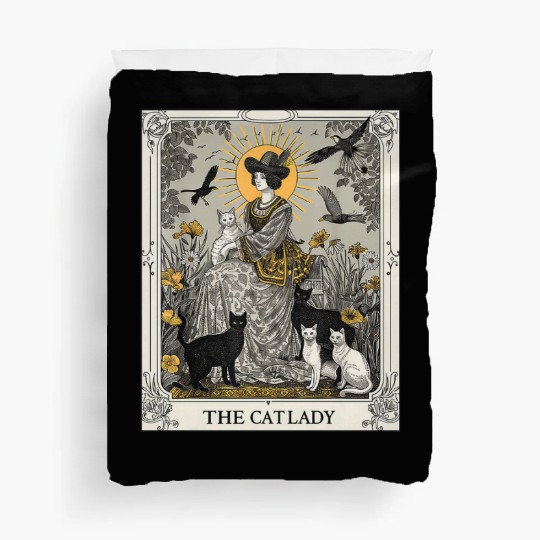 The Cat Lady Tarot Card Vintage Gothic Cat Mom Duvet Covers