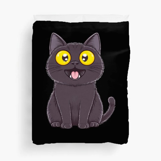 Black Surprised Kitty Duvet Covers