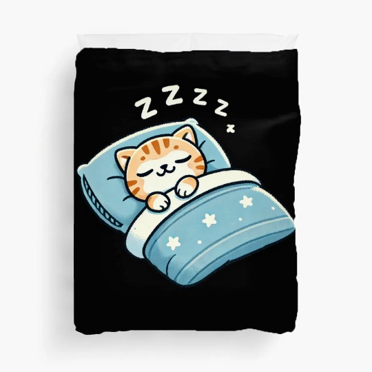Cat Sleeping In Bed At Night Time Duvet Covers