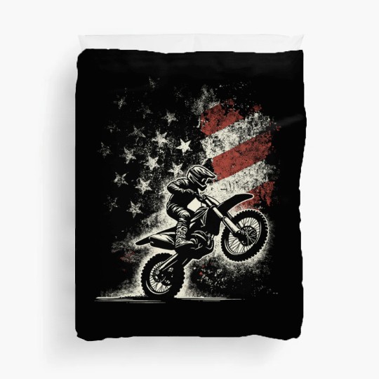 Vintage Patriotic Dirt Bike Motocross USA American Duvet Covers
