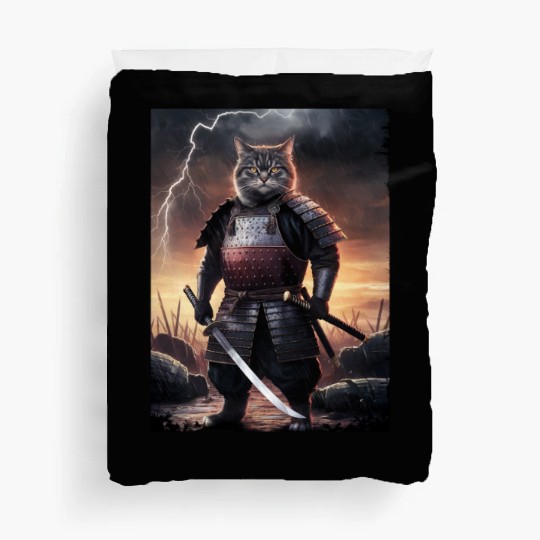 Japanese Cat Samurai Cat Duvet Covers