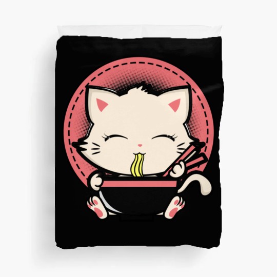Cat Ramen Japanese Funny Graphic Tees Kawaii Duvet Covers