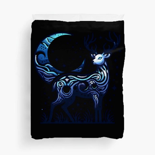 Celestial Deer Under Starry Night Moon Duvet Covers