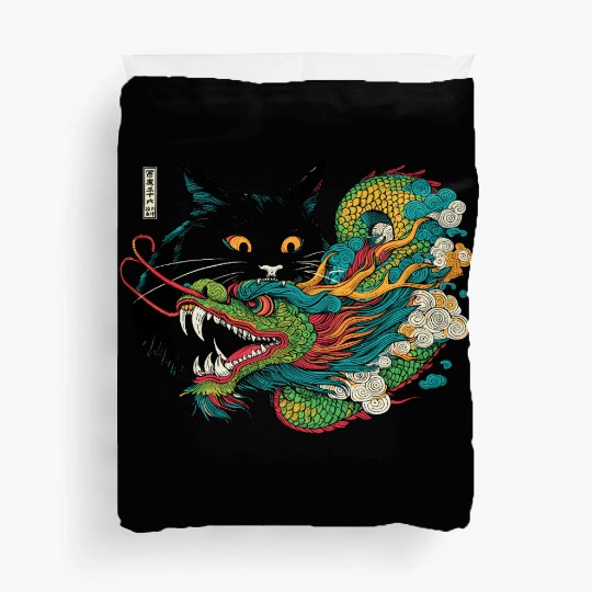Ukiyo-e Black Cat Chinese Dragon Duvet Covers
