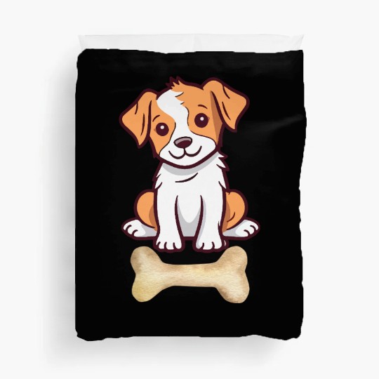 Cute White and brown dog with bone Duvet Covers