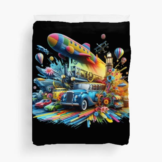 Multi-Colored Vehicles Duvet Covers