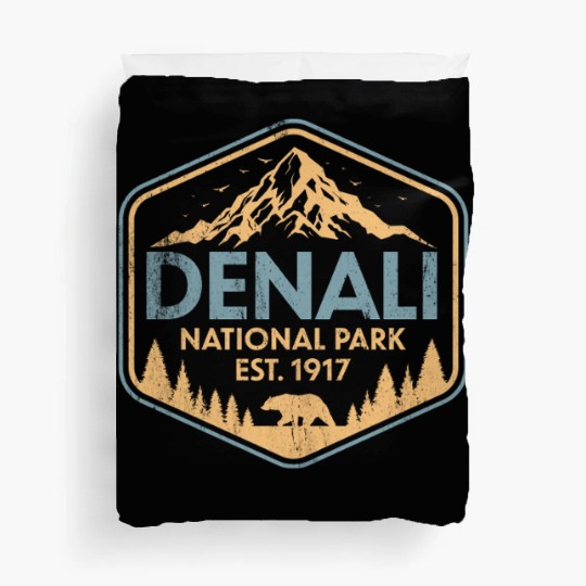 Retro Denali National Park Mountains Nature Duvet Covers