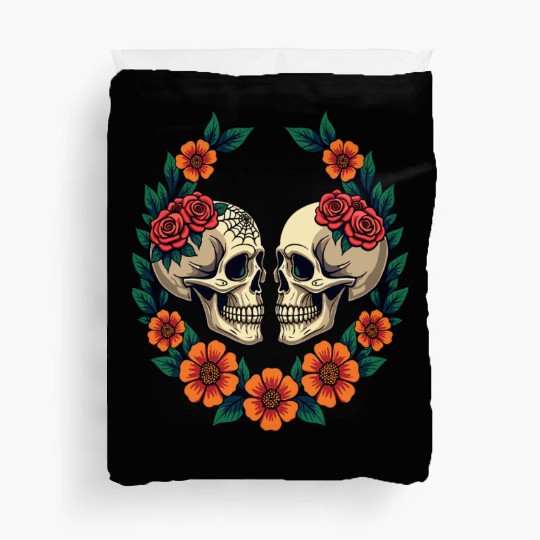 Skulls & Flowers Dark Aesthetic Floral Duvet Covers