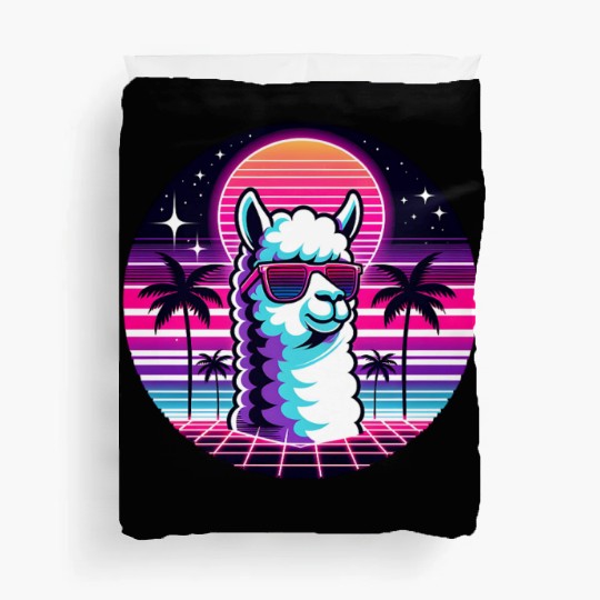 Retro Neon Llama with Sunglasses Vibes Duvet Covers