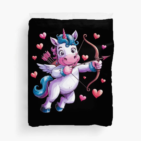Magical Cupid Unicorn with Hearts and Bow Duvet Covers
