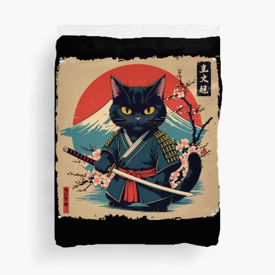 samurai cat Duvet Covers