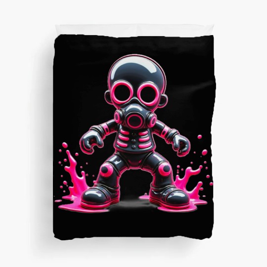 Neon Wasteland: The Cyberpunk Gas Mask Warrior Duvet Covers