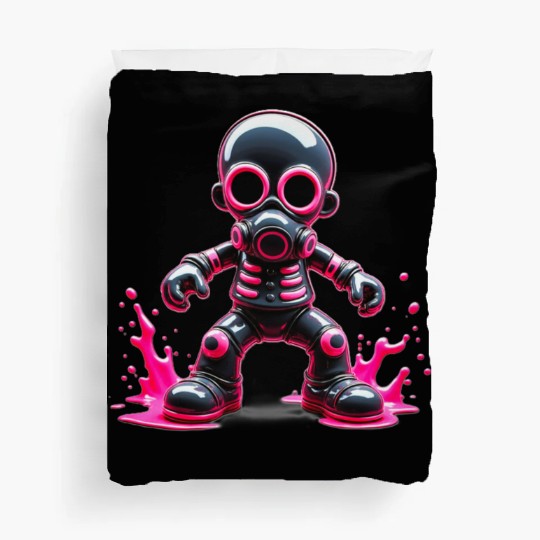 Neon Wasteland: The Cyberpunk Gas Mask Warrior Duvet Covers