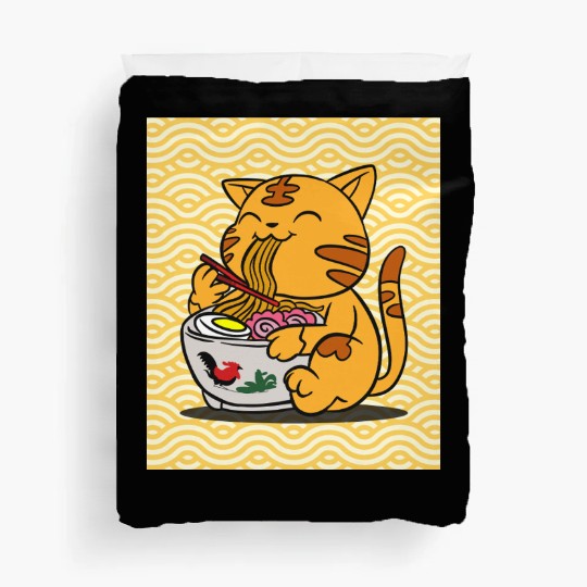 I Love Ramen Cat - Cute Anime Style Japanese Food Duvet Covers