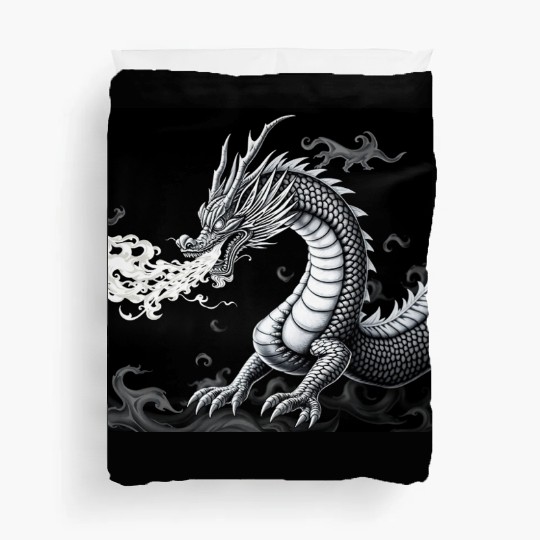 A classic dragon breathing fire Merch Duvet Covers