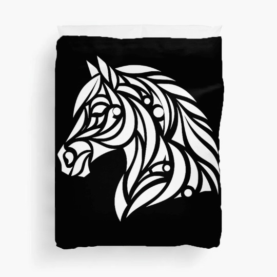 Tribal Horse Head Portrait Pony Tattoo Duvet Covers