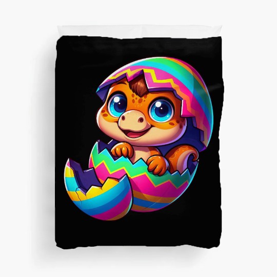 Cute Dino hatching from colorful Easter egg Duvet Covers