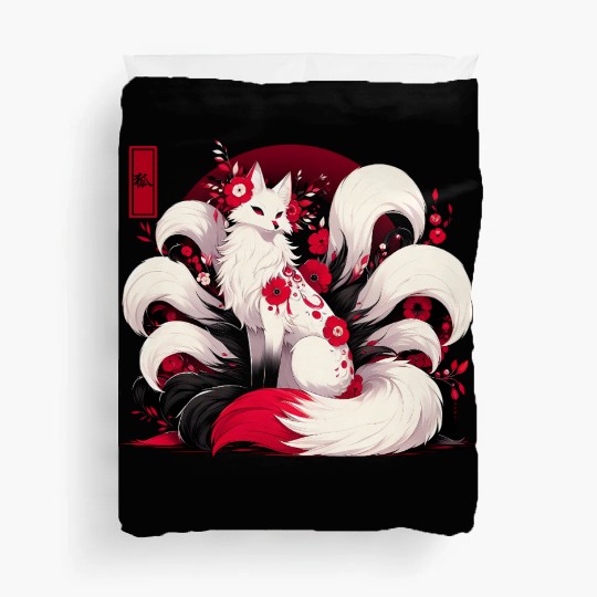 Kitsune Fox Red spider lily Flowers Japanese Nine Duvet Covers