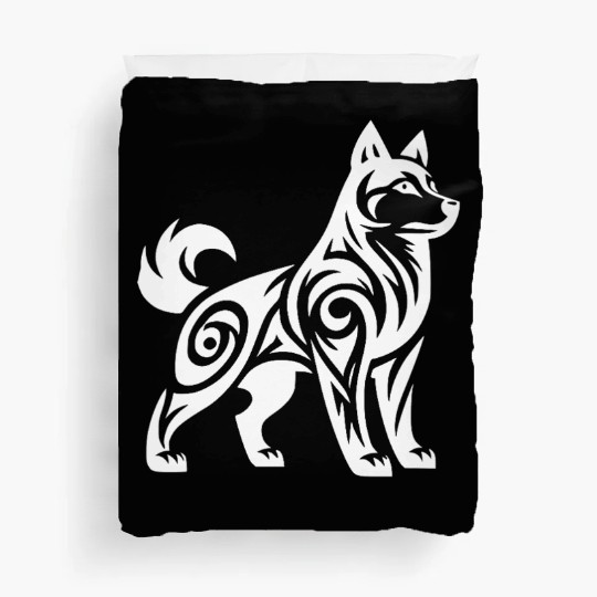 Wolf With Tribal Pattern Mystic Husky Dog Duvet Covers