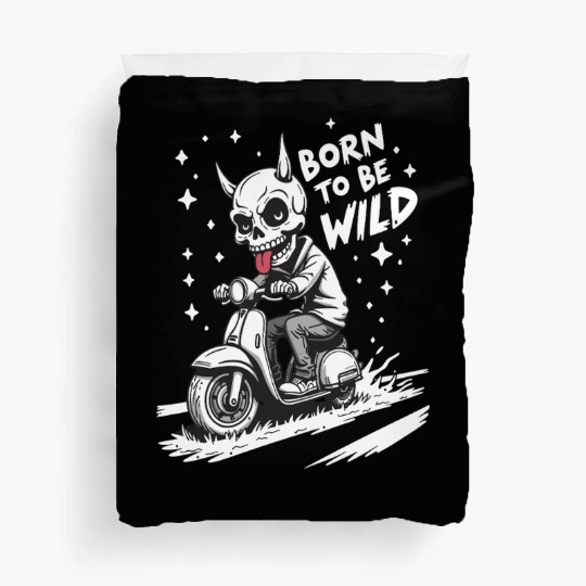Born to Be Wild - Skull Devil on Scooter Duvet Covers