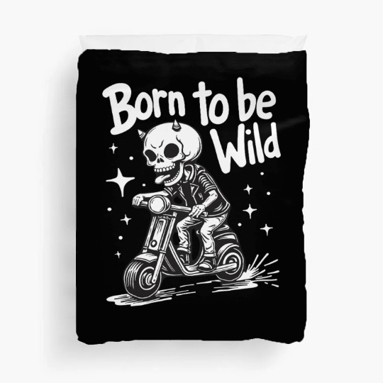 Born to Be Wild - Skull Devil on Scooter Duvet Covers