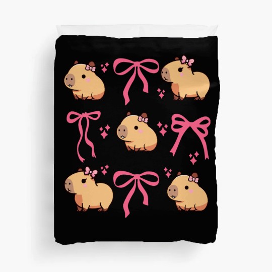 Cute Capybara with Pink Ribbon Bow Duvet Covers
