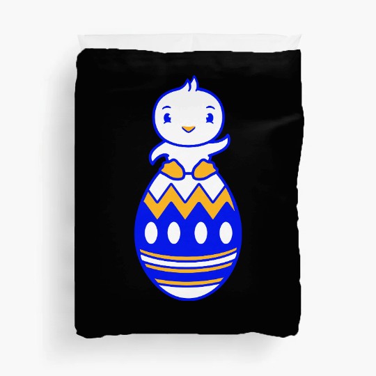Chick Sits On Giant Easter Egg Waving Easter Sweet Duvet Covers