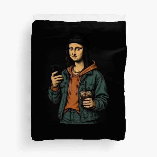 the mona lisa dressed in 2025 street fashion Duvet Covers
