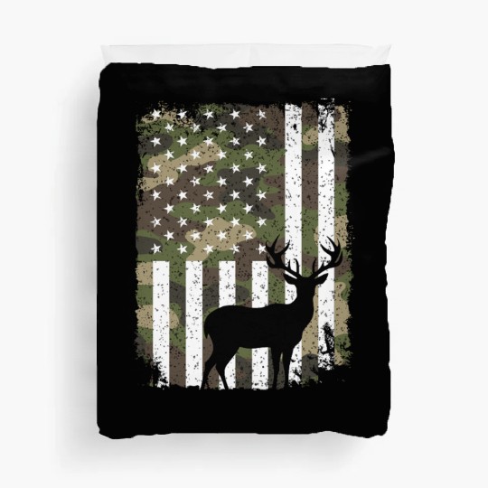 Deer Buck Hunting Camo US Flag Hunter Camouflage Duvet Covers