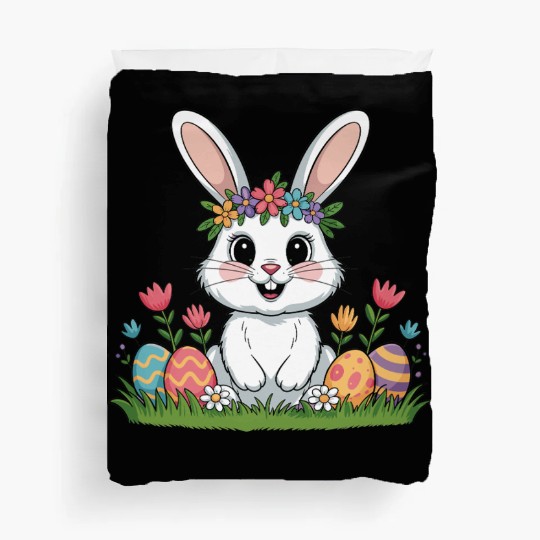 Easter Bunny Flower Crown Spring Eggs Duvet Covers