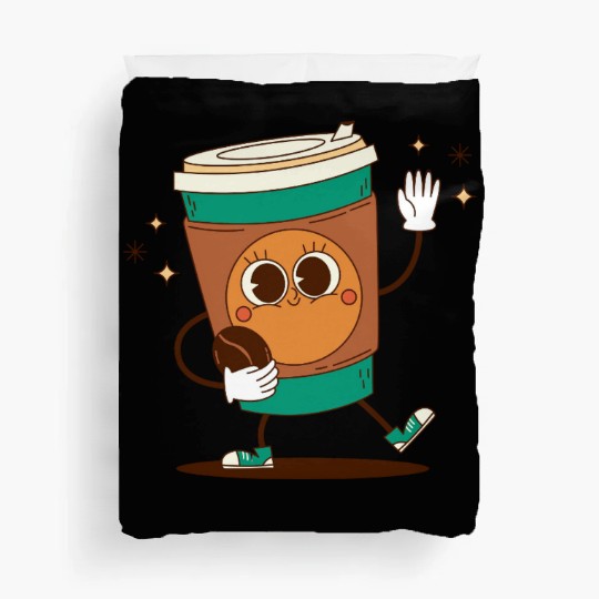 Playful Coffee Cup Character Design Duvet Covers