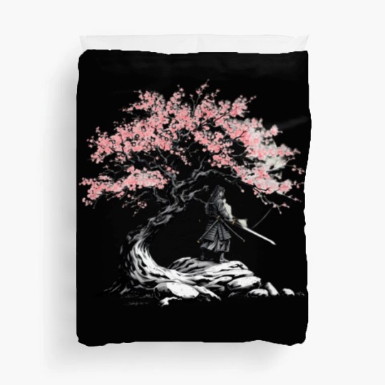 Samurai trains beneath a blooming Sakura tree Duvet Covers