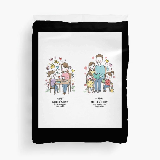Mother's Day Family Illustration - Versatile Graph Duvet Covers