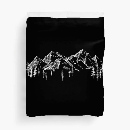 mountain sketch forest Duvet Covers