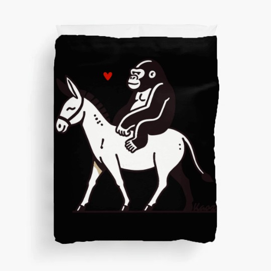 Gorilla Riding Donkey with Heart Duvet Covers