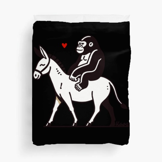 Gorilla Riding Donkey with Heart Duvet Covers