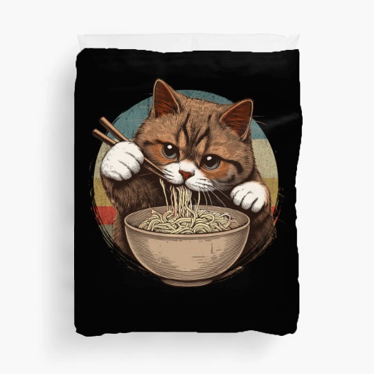Vintage Noodle Cat,Ramen Foodie Lover Duvet Covers