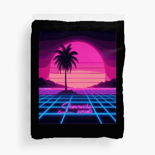 Chasing Sunsets Synthwave Duvet Covers - Retro Neon Duvet Covers