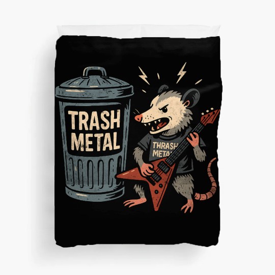 Funny Opossum Thrash Metal Guitar Vintage Pun Duvet Covers