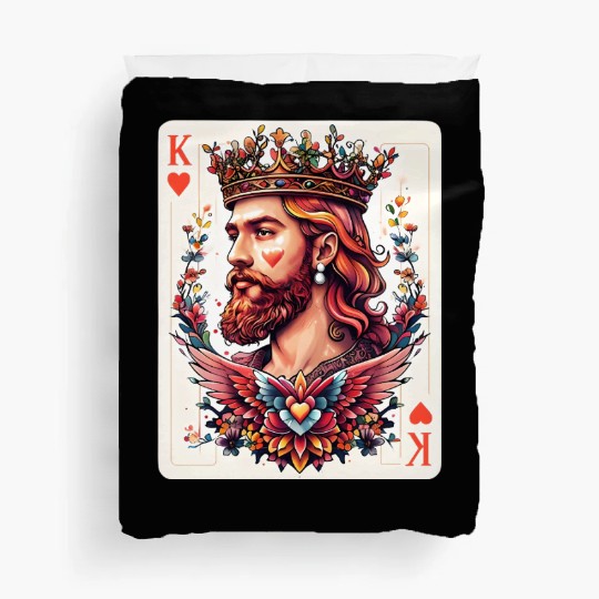 King of Hearts Card Illustration Duvet Covers