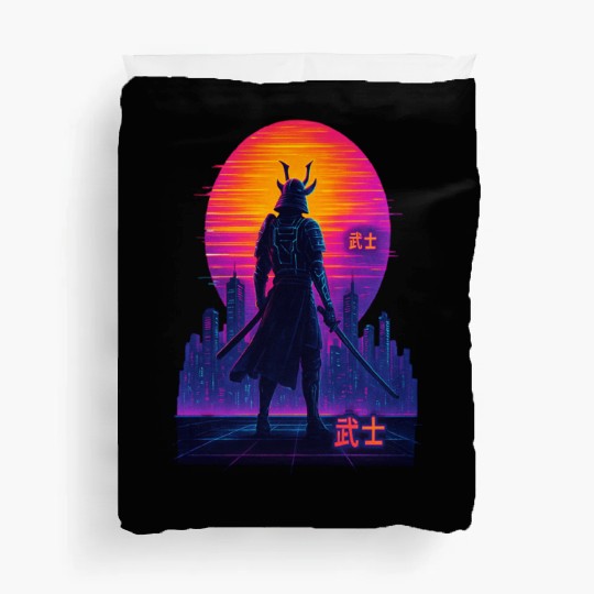 Neon Samurai - Cyberpunk Warrior Art Duvet Covers