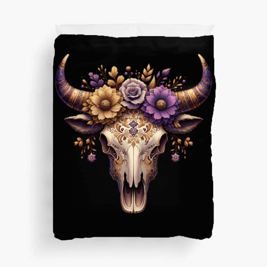 Boho Bull Skull with Floral – Western Bohemian Duvet Covers