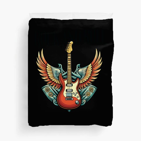 Vintage Retro 80s Rock Roll Music Guitar Wing Duvet Covers