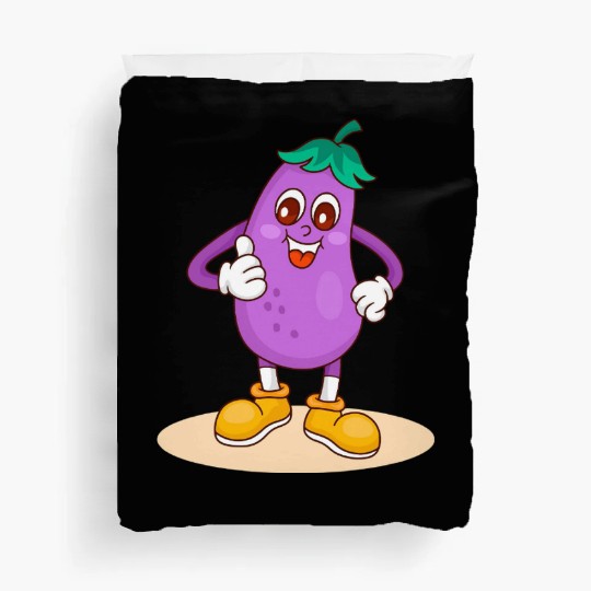 Animated Eggplant Character Design Duvet Covers