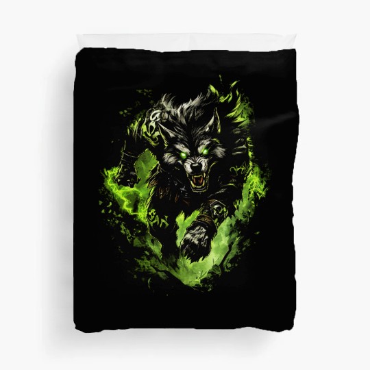 Magic Werewolf With Mystical Green Aura Duvet Covers