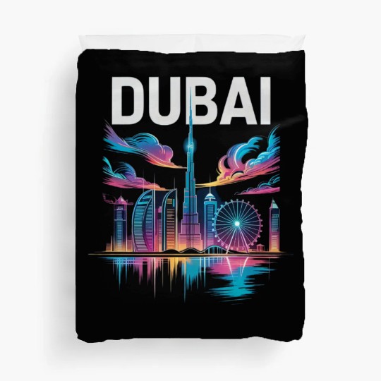 Dubai Skyline Neon Art Duvet Covers