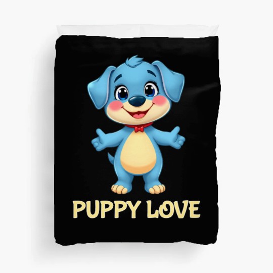 Blue Puppy Love Cartoon - Playful Pet Character Duvet Covers
