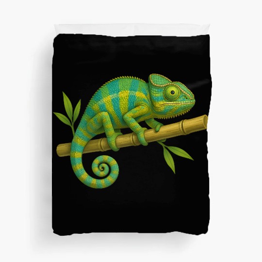 Colorful Chameleon on Bamboo Branch Duvet Covers