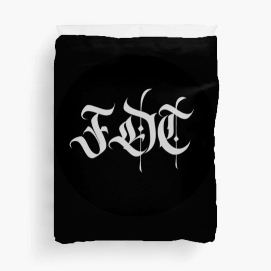 Ornate Gothic Lettering FDT in Light Grey on Black Duvet Covers