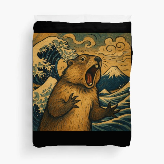 The Great Scream off Kanagawa – Marmot Overboard Duvet Covers